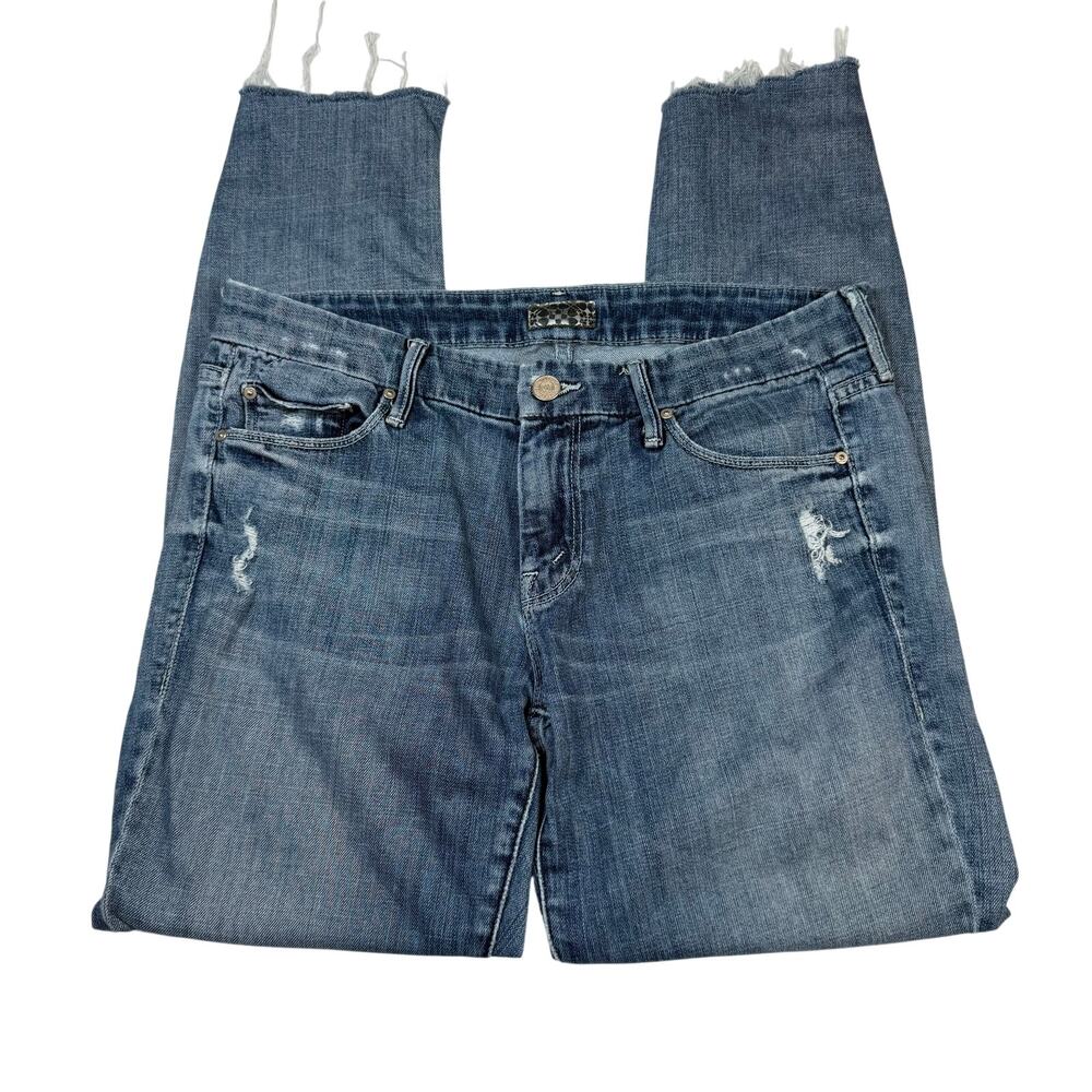 Mother Jeans Women's 29 The Looker Hooked Destroyed Wash Cropped Raw Hem 31x26
